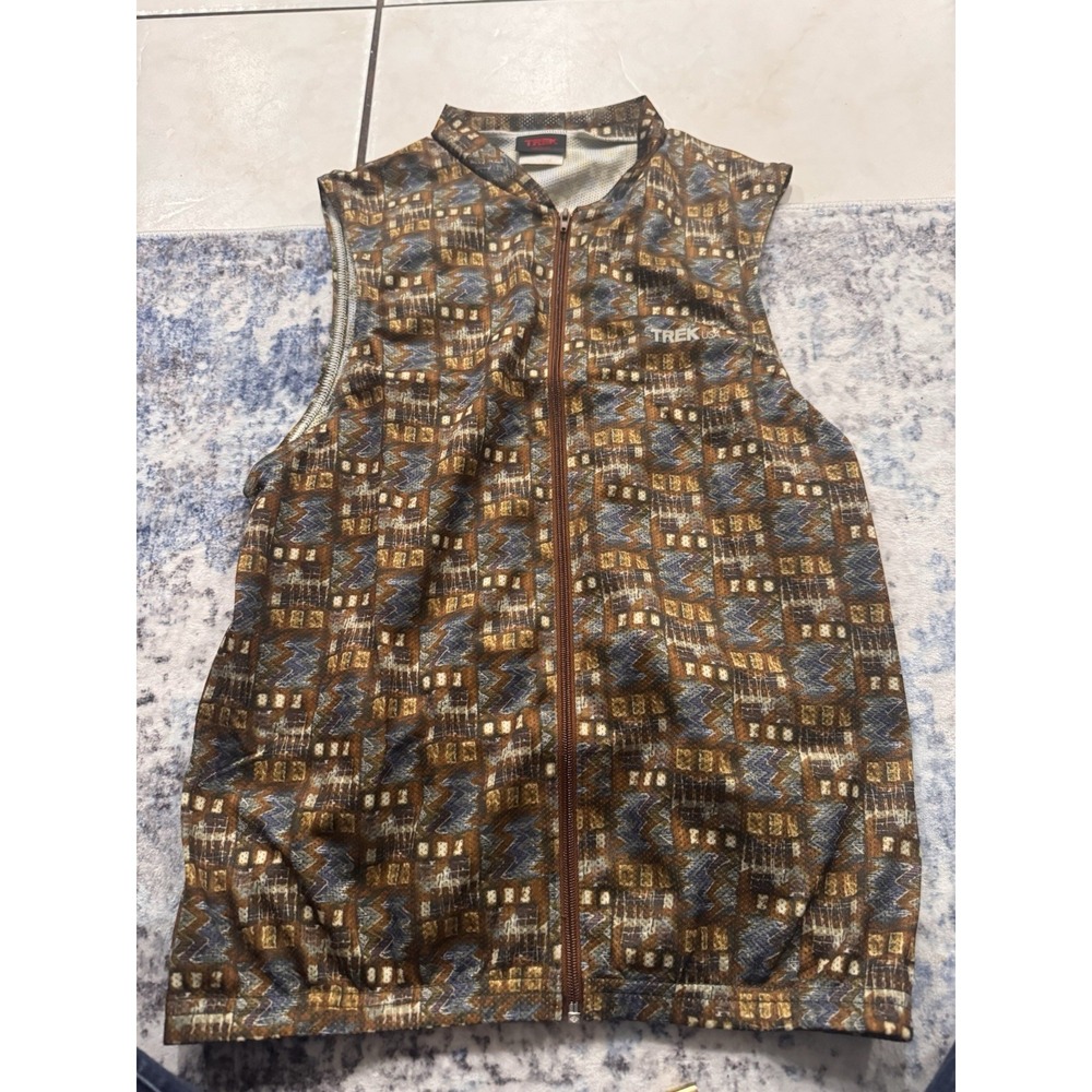 VINTAGE Trek Men Jersey MEDIUM Brown 90s Geometric Cycling Zipper Sleeveless